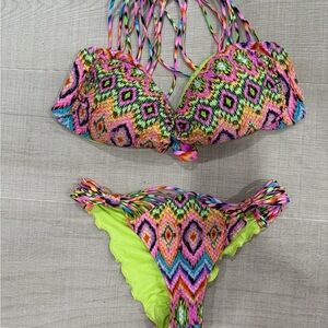 Luli Fama Colorful Patterned Bikini- Like New